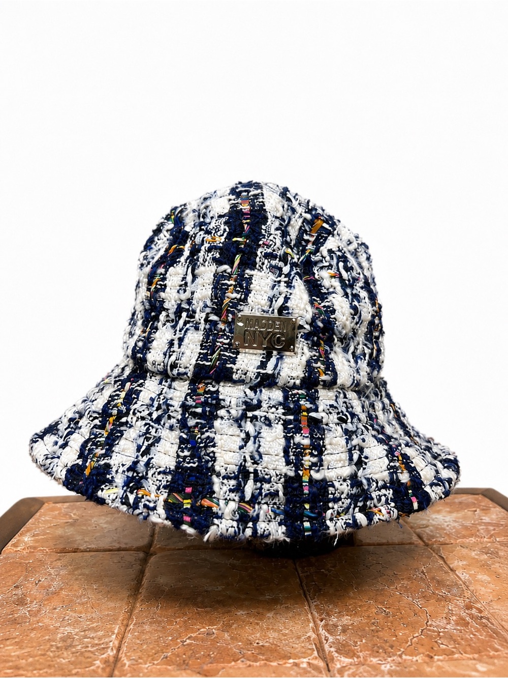 Madden NYC Women’s Tweed Bucket Hat Navy White Multicolor One Size